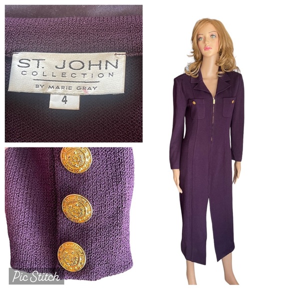 St. John collection PURPLE Dress
Gown Gold Buttons Santana Knit
Long Sleeve 4 - Picture 1 of 16